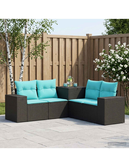 Set di divani 5 pz Nero e Blu 200 x 200 x 85 cm