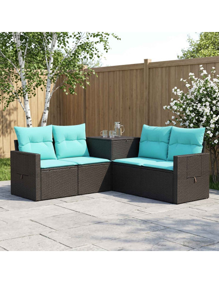 Set di divani 5 pz Nero e Blu 179 x 179 x 85 cm