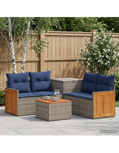 Set di divani 6 pz Grigio e Blu Navy 55 x 55 x 37 cm