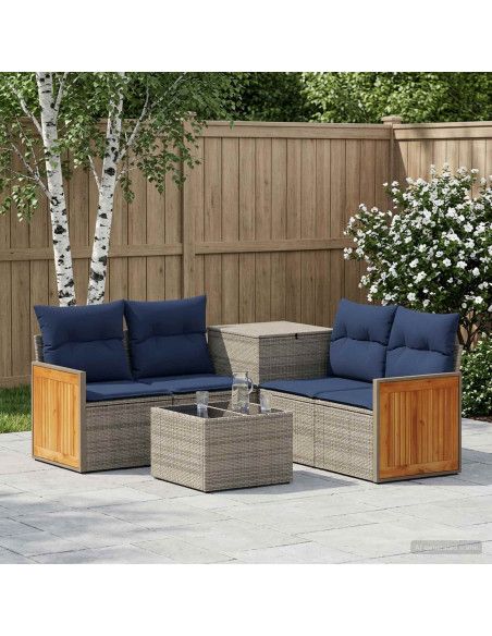 Set di divani 6 pz Grigio e Blu Navy 55 x 55 x 37 cm