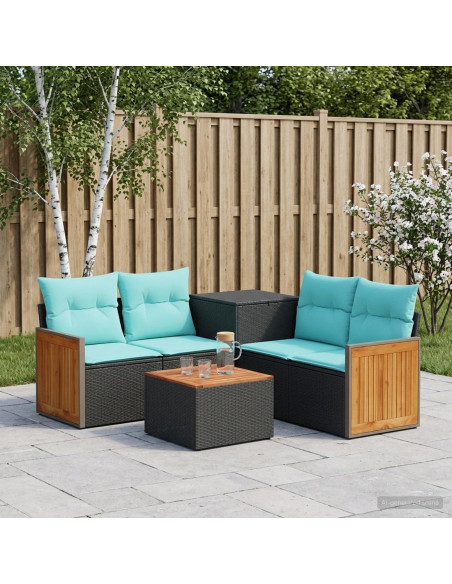 Set di divani 6 pz Nero e Blu 55 x 55 x 37 cm