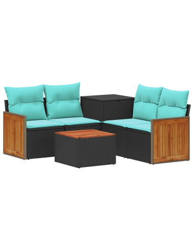 Set di divani 6 pz Nero e Blu 55 x 55 x 37 cm