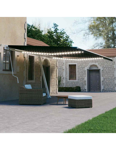 Tenda da Sole Retrattile Manuale con LED 600x300 cm Antracite