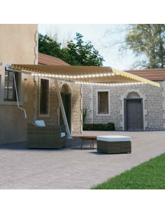 Tenda da Sole Retrattile Manuale e LED 600x300cm Gialla Bianca