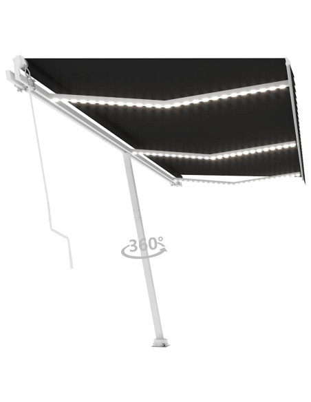 Tenda da Sole Retrattile Manuale con LED 600x300 cm Antracite