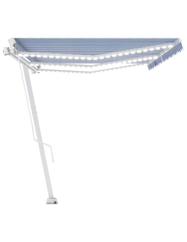 Tenda da Sole Retrattile Manuale con LED 600x300cm Blu e Bianco