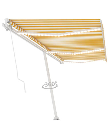 Tenda da Sole Retrattile Manuale e LED 600x300cm Gialla Bianca