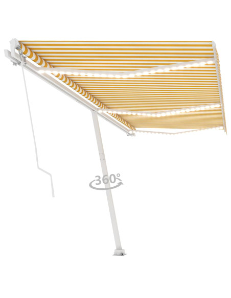 Tenda da Sole Retrattile Manuale e LED 600x300cm Gialla Bianca