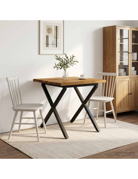 90 x 90 x 75 cm Legno di Acacia Massello Naturale e Nero