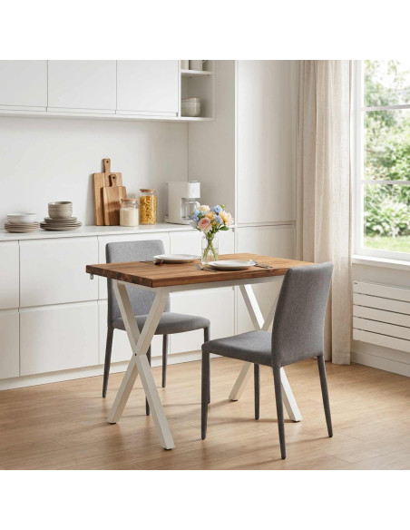 90 x 55 x 75 cm Legno di Acacia Massello Naturale e Bianco