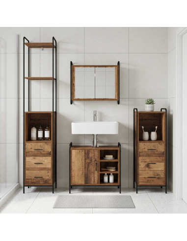 Set di Armadi da Bagno 3 pz Legno antico 40 x 36 x 200,5 cm