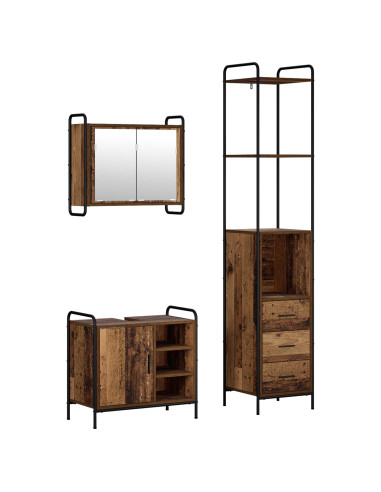Set di Armadi da Bagno 3 pz Legno antico 40 x 36 x 200,5 cm