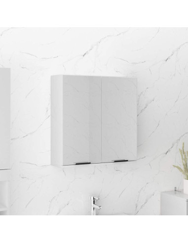Armadietto a Specchio da Bagno Bianco Lucido 64x20x67 cm