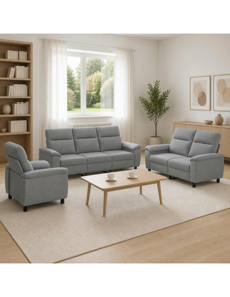 Set di divani 3 pcs Grigio Chiaro Tessuto