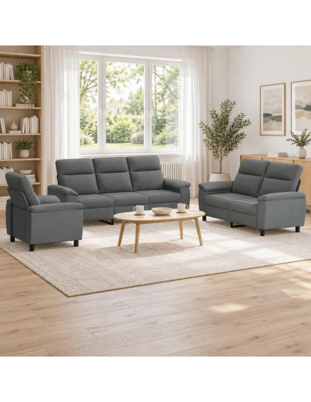 Set di divani 3 pcs Grigio Scuro Tessuto
