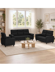 Set di divani 3 pcs Nero Tessuto