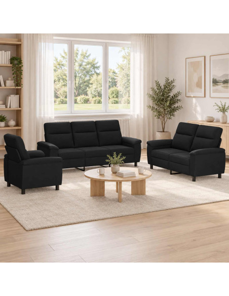 Set di divani 3 pcs Nero Tessuto