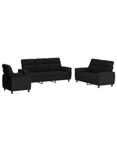 Set di divani 3 pcs Nero Tessuto 2