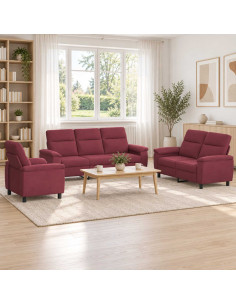 Set di divani 3 pcs Rosso Vino Tessuto