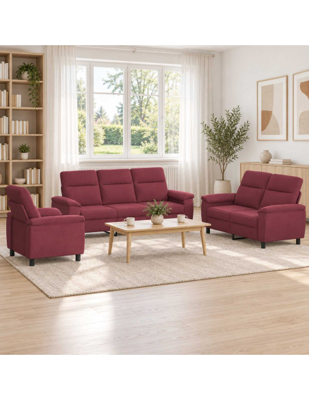 Set di divani 3 pcs Rosso Vino Tessuto