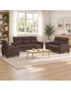 Set di divani 3 pcs Marrone Scuro Tessuto