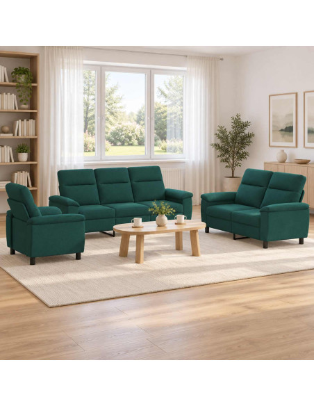 Set di divani 3 pcs Verde Scuro Tessuto