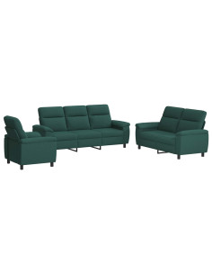 Set di divani 3 pcs Verde Scuro Tessuto 2