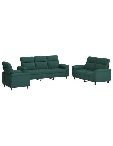 Set di divani 3 pcs Verde Scuro Tessuto