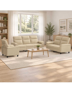 Set di divani 3 pcs Crema Tessuto