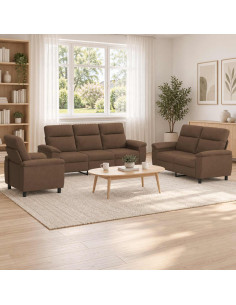 Set di divani 3 pcs Marrone Tessuto