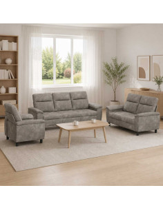 Set di divani 3 pcs Grigio Chiaro Pelle Scamosciata Sintetica