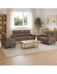 Set di divani 3 pcs Grigio Scuro Pelle Scamosciata Sintetica