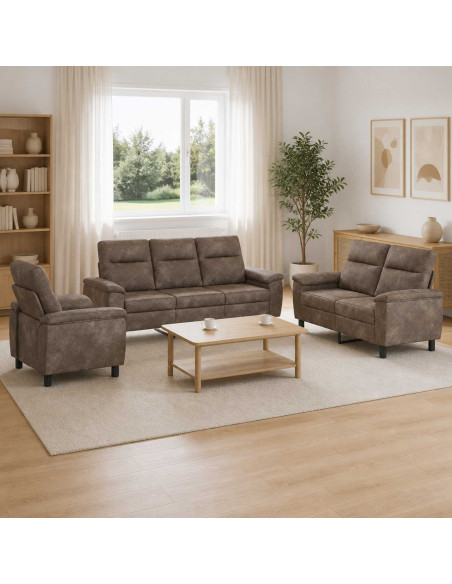 Set di divani 3 pcs Grigio Scuro Pelle Scamosciata Sintetica