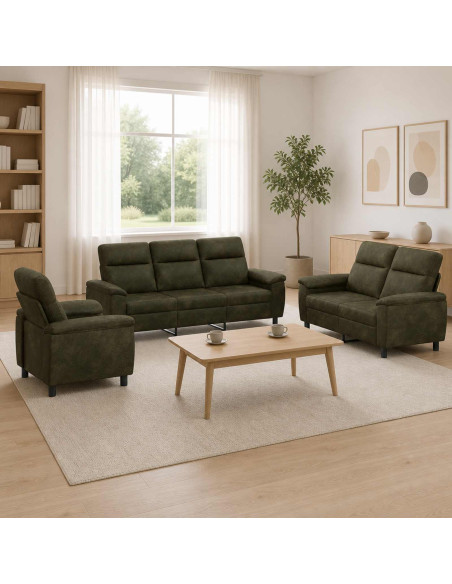 Set di divani 3 pcs Verde militare Pelle Scamosciata Sintetica
