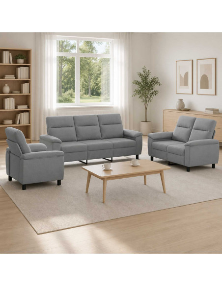 Set di divani 3 pcs Grigio Chiaro Tessuto