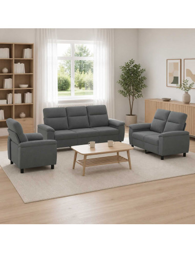 Set di divani 3 pcs Grigio Scuro Tessuto