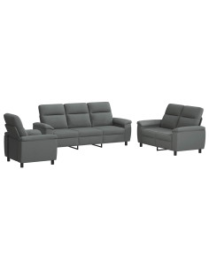 Set di divani 3 pcs Grigio Scuro Tessuto 2
