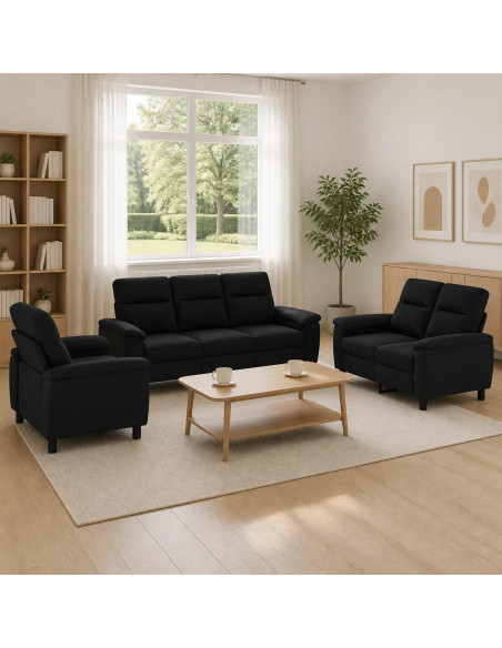 Set di divani 3 pcs Nero Tessuto