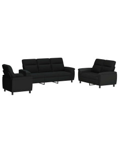 Set di divani 3 pcs Nero Tessuto 2