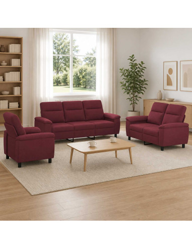 Set di divani 3 pz Rosso Vino Tessuto