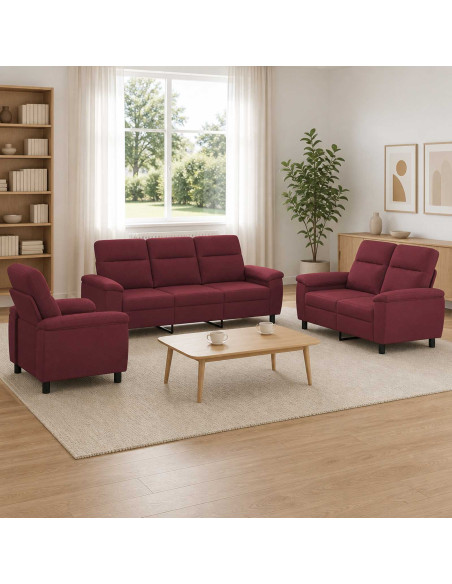 Set di divani 3 pz Rosso Vino Tessuto