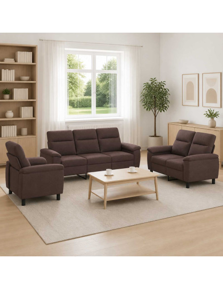 Set di divani 3 pcs Marrone Scuro Tessuto