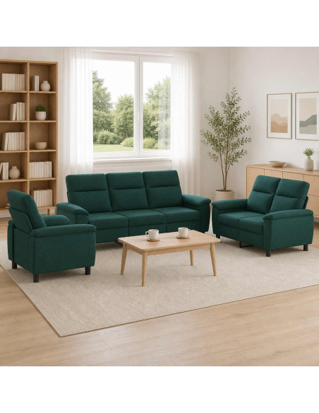 Set di divani 3 pcs Verde Scuro Tessuto