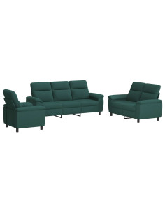 Set di divani 3 pcs Verde Scuro Tessuto 2