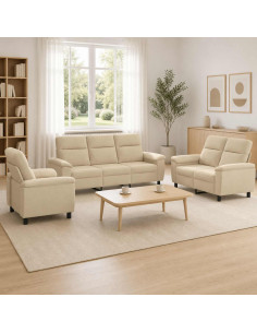 Set di divani 3 pcs Crema Tessuto