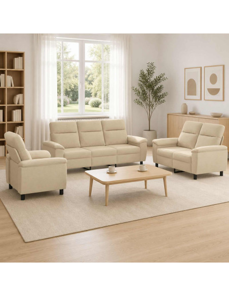 Set di divani 3 pcs Crema Tessuto