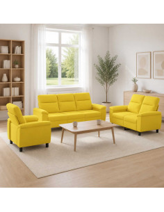 Set di divani 3 pcs Giallo Chiaro Tessuto