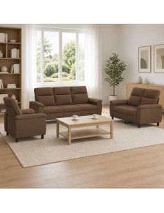 Set di divani 3 pcs Marrone Tessuto