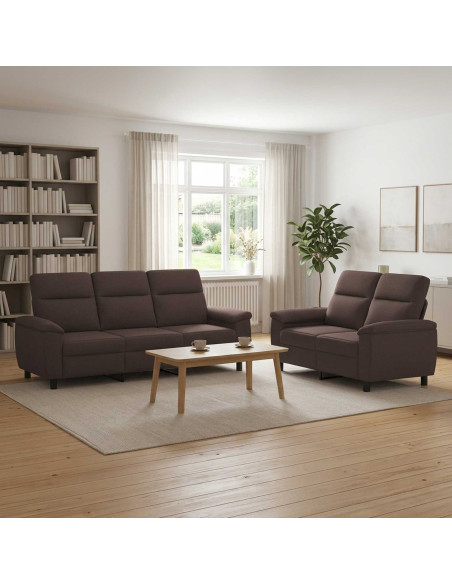 Set di divani 2 pcs Marrone Scuro Tessuto