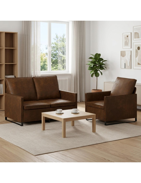 Set di divani 2 pcs Marrone Tessuto scamosciato sintetico